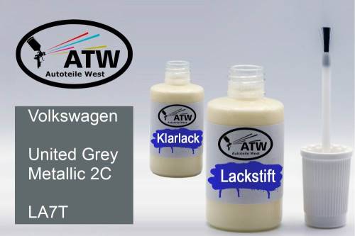 Volkswagen, United Grey Metallic 2C, LA7T: 20ml Lackstift + 20ml Klarlack - Set, von ATW Autoteile West.